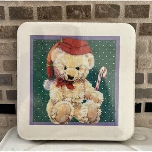 Vintage Teddy Bear Cork‎ Coaster Set Christmas Santa Hat set of 4 BNIB